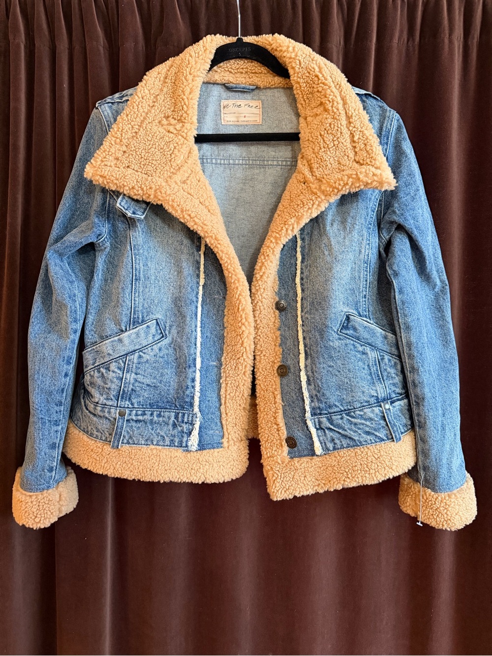 We The Free “Rylee” Cozy Moto Sherpa Faux Fur Denim Jacket